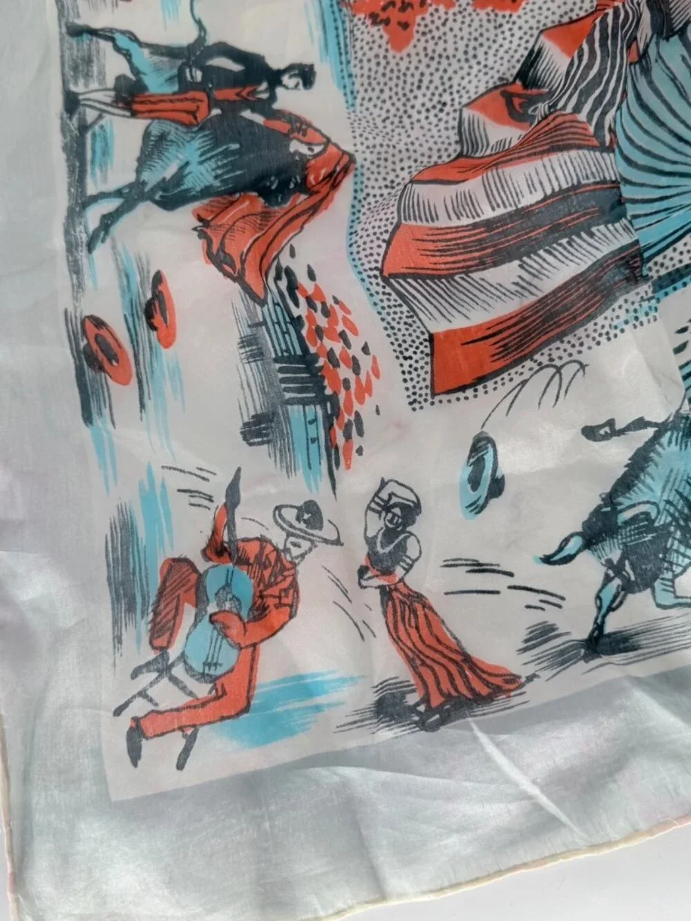 Vintage Matador Flamenco Bullfighting Handkerchief Scarf With Spanish Theme Art
